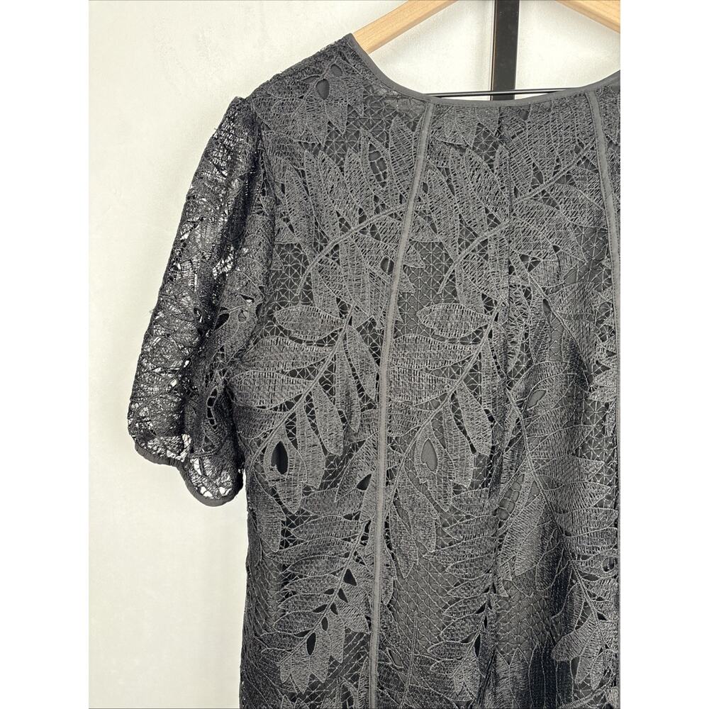 NEW Chico's Lace Leaf Dress Women's Size 14 Black Textured Short Sleeve Boho - Picture 10 of 12